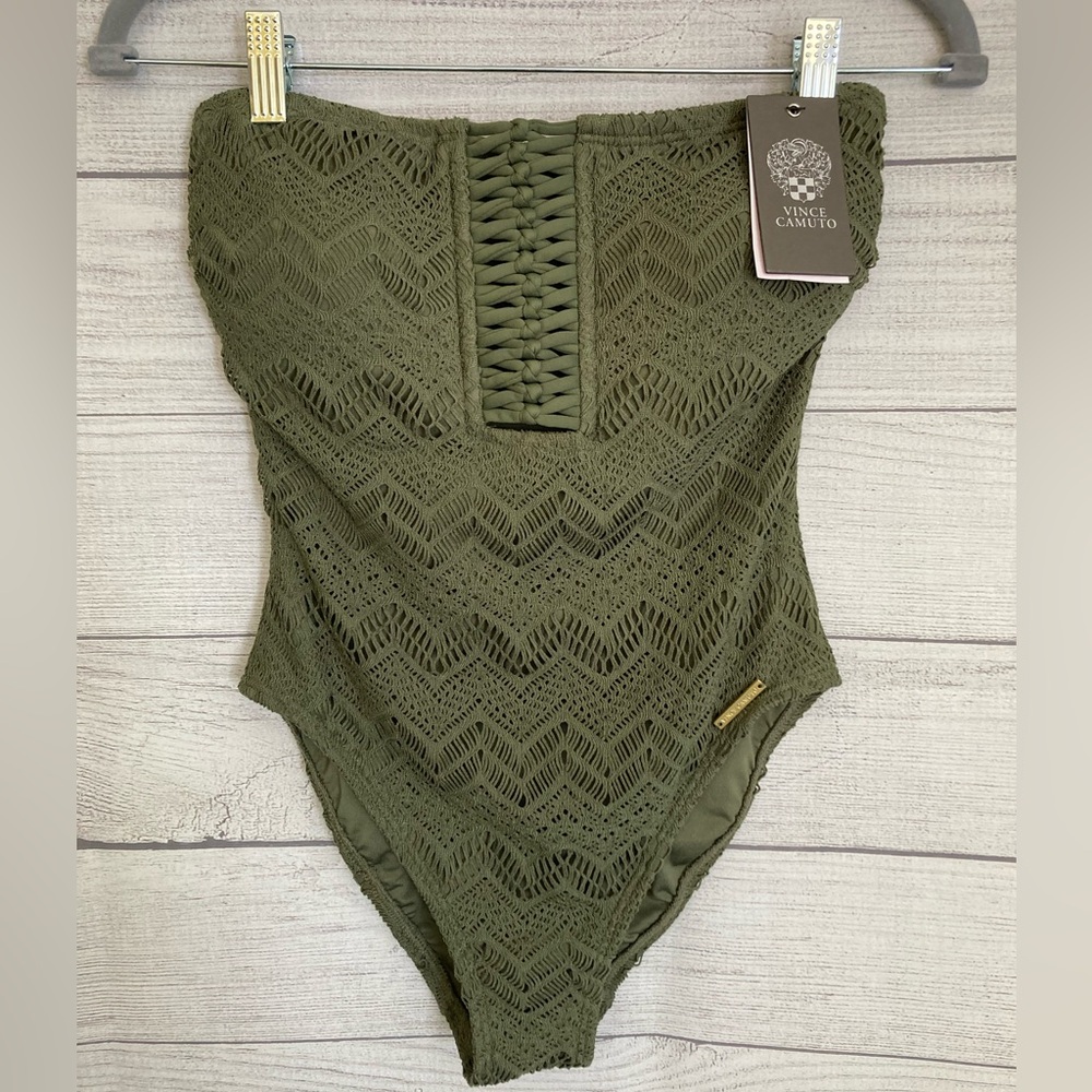 Vince Camuto | NWT Women’s Crochet Bandeau One-Piece Swimsuit Safari Green